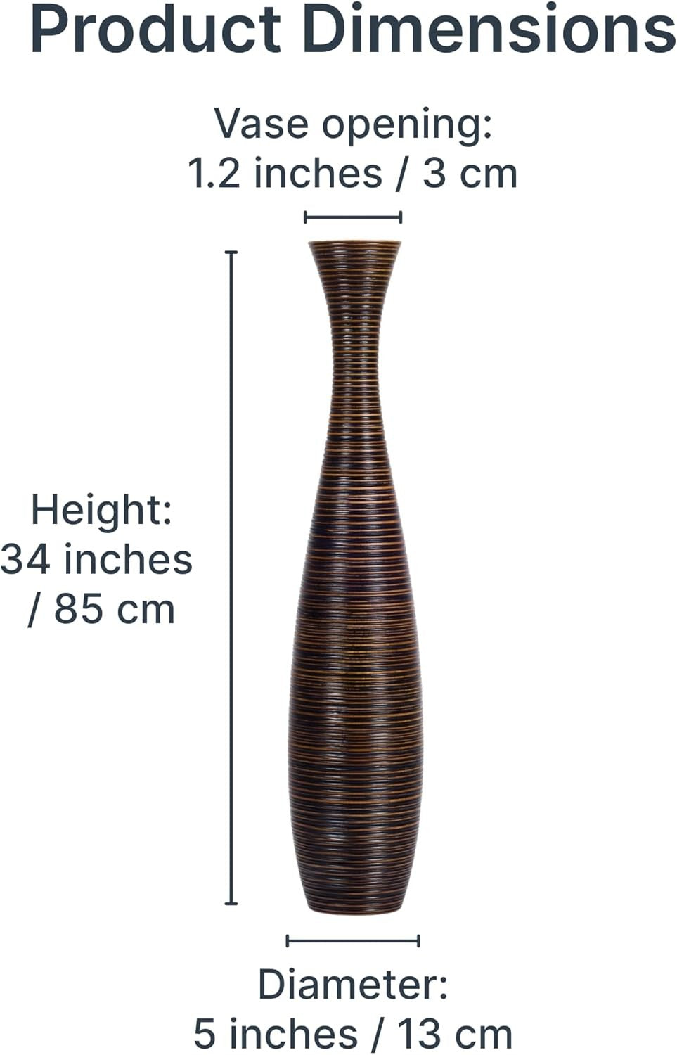 Large Brown Floor Vase 85cm Tall Wooden Decor for Pampas Grass - Kwikley