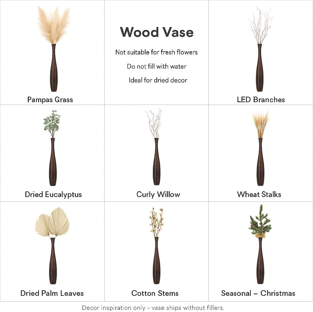 Large Brown Floor Vase 85cm Tall Wooden Decor for Pampas Grass - Kwikley