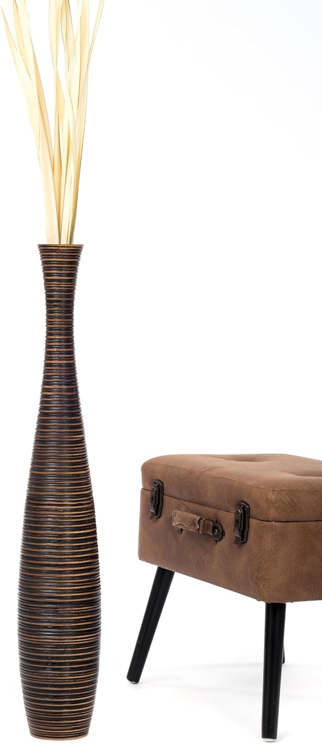 Large Brown Floor Vase 85cm Tall Wooden Decor for Pampas Grass - Kwikley