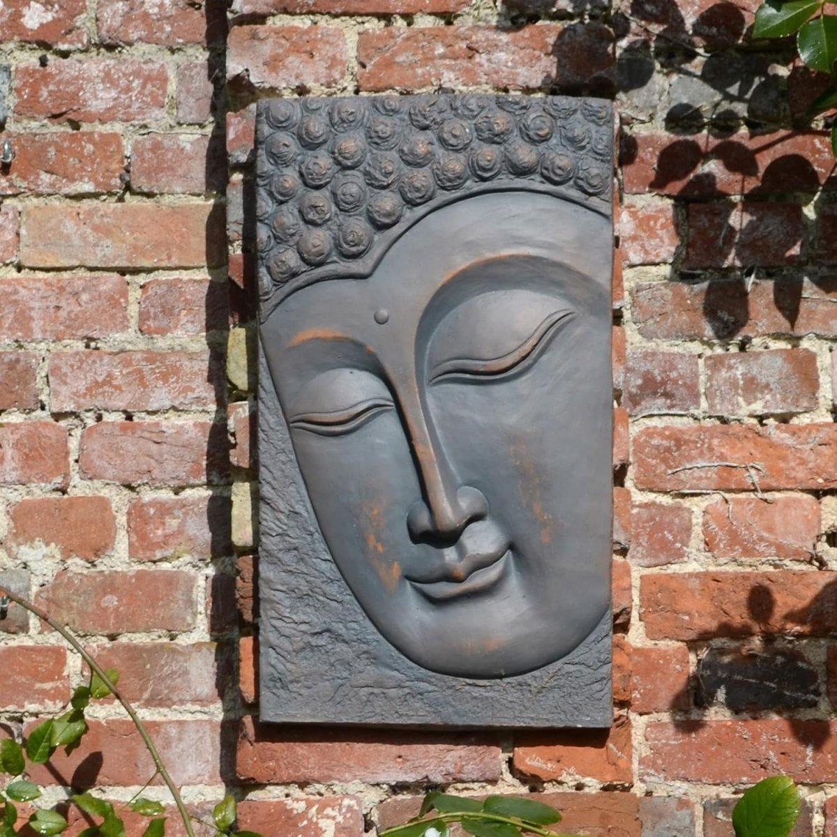 Large Buddha Wall Plaque 56cm Bronze Effect Garden Art - Kwikley