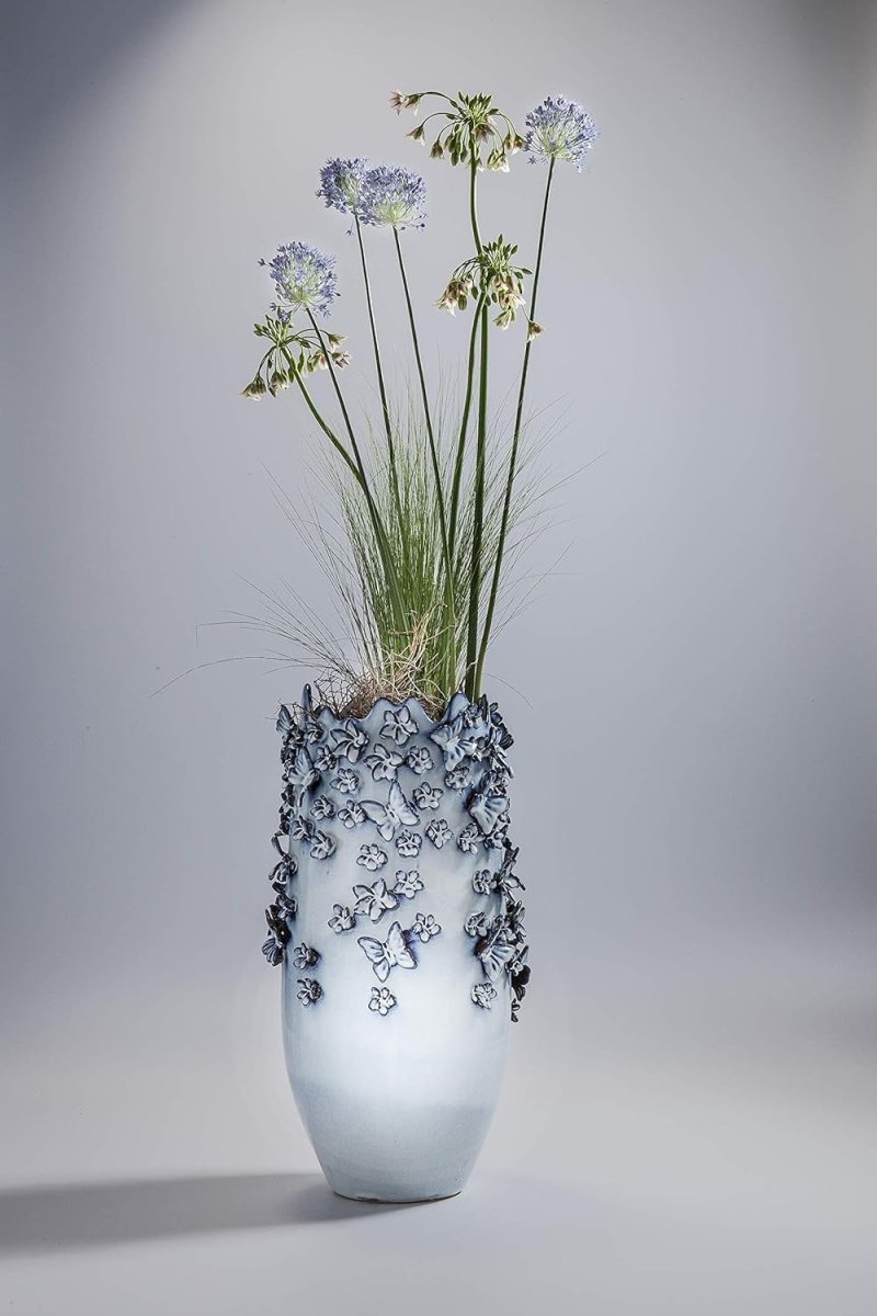 Large Butterfly Ceramic Vase 50cm Blue Sculptural Floor Home Decor - Kwikley