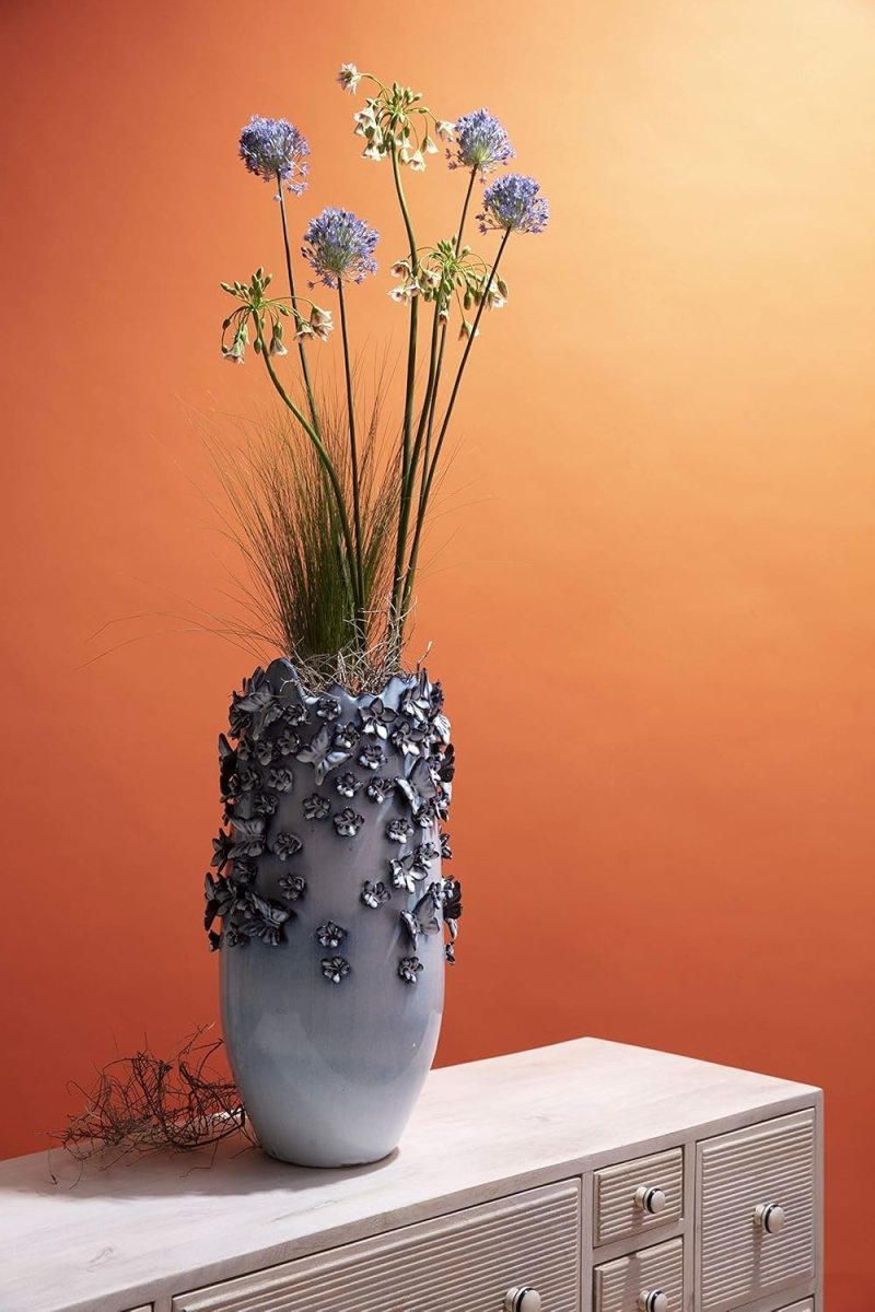 Large Butterfly Ceramic Vase 50cm Blue Sculptural Floor Home Decor - Kwikley