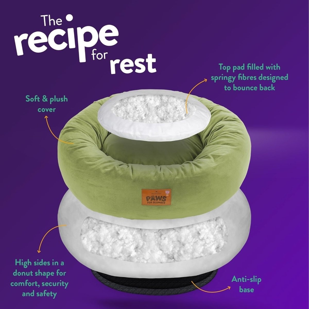 Large Calming Donut Dog Bed 75cm Washable Non Slip - Kwikley
