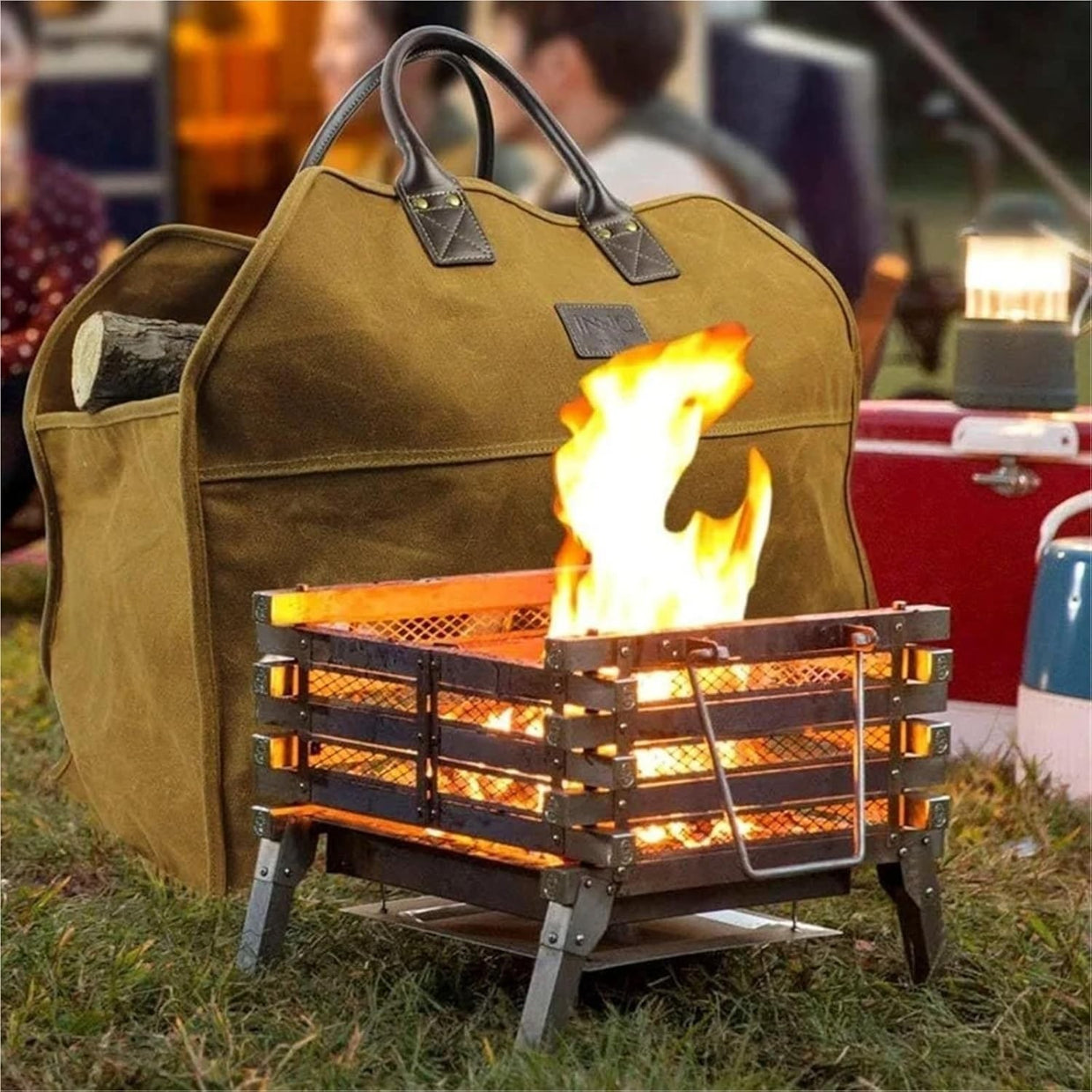 Large Canvas Firewood Carrier Tote Bag with Handles, Foldable & Durable - Kwikley