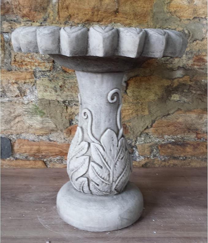 Large Cast Stone Bird Bath Feeder – Sunflower Design Garden Ornament Outdoor - Kwikley