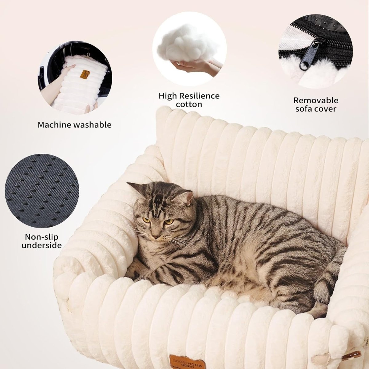 Large Cat Sofa Bed Extendable Fluffy Pet Couch Washable Cover Non Slip - Kwikley