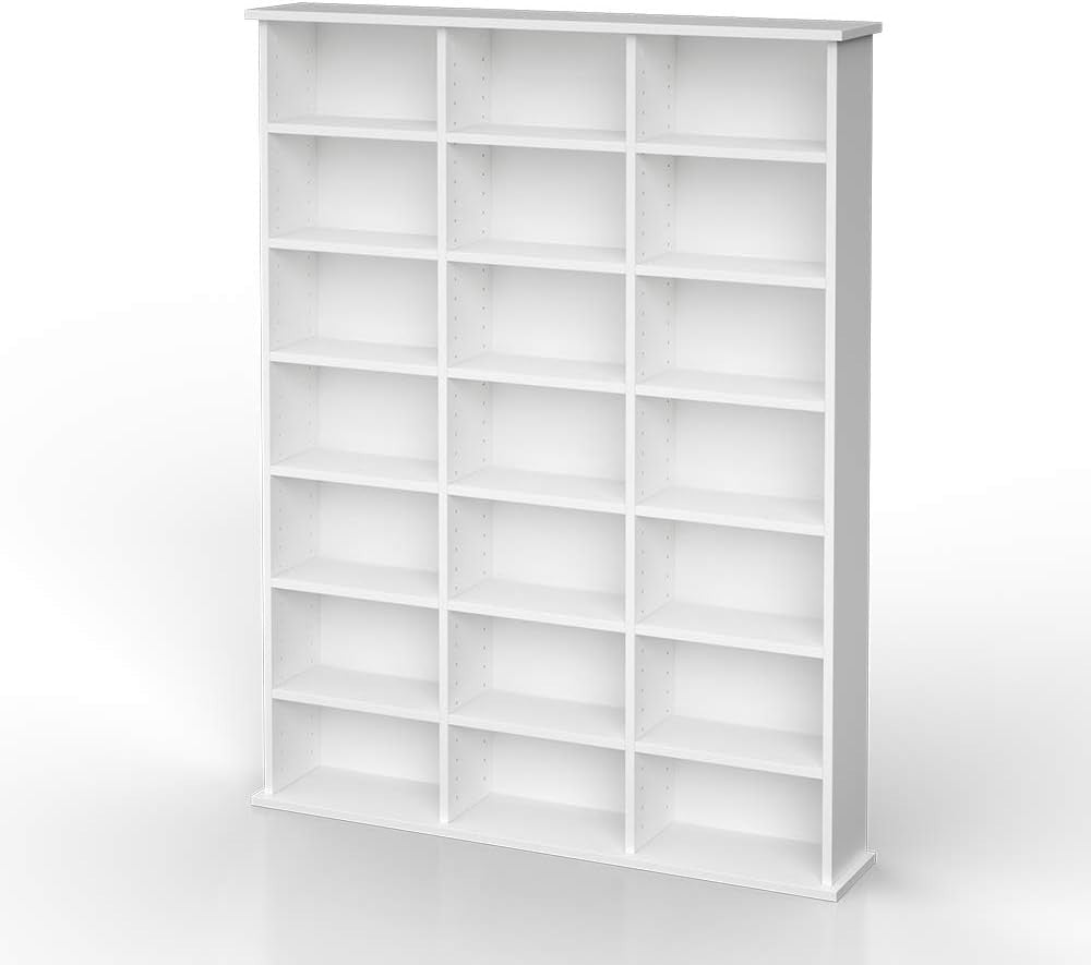 Large CD DVD Blu Ray Storage Shelf Cabinet 21 Compartments White Rack - Kwikley
