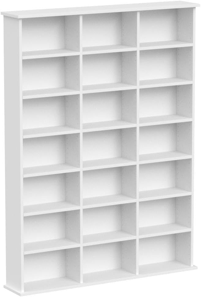 Large CD DVD Blu Ray Storage Shelf Cabinet 21 Compartments White Rack - Kwikley