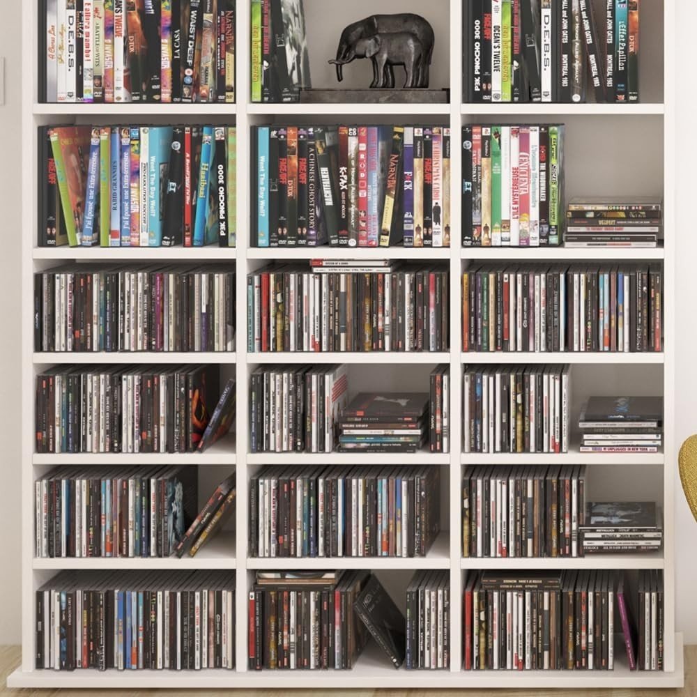 Large CD DVD Blu Ray Storage Shelf Cabinet 21 Compartments White Rack - Kwikley