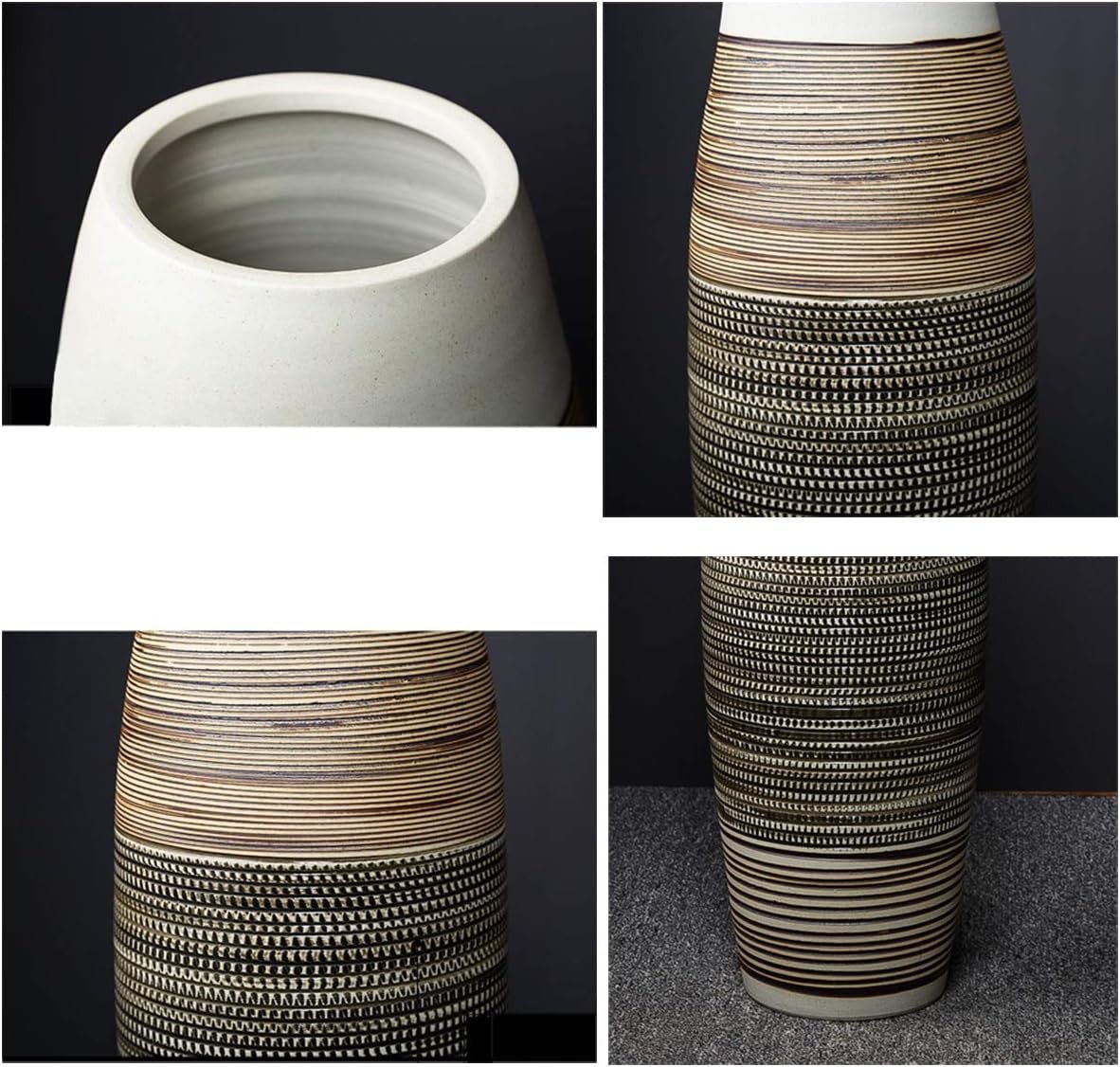 Large Ceramic Floor Vase 50cm Brown Black Stripe Tall Home Decor - Kwikley