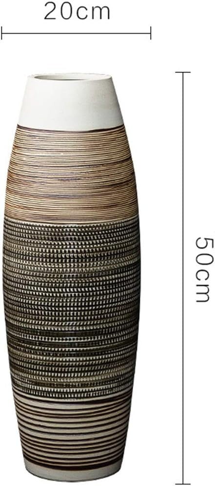 Large Ceramic Floor Vase 50cm Brown Black Stripe Tall Home Decor - Kwikley