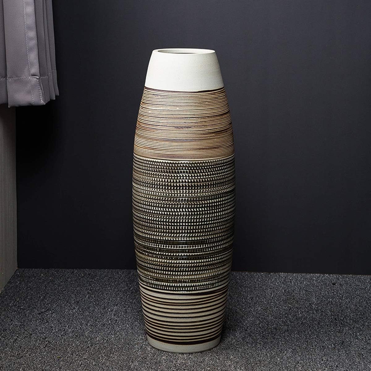 Large Ceramic Floor Vase 50cm Brown Black Stripe Tall Home Decor - Kwikley