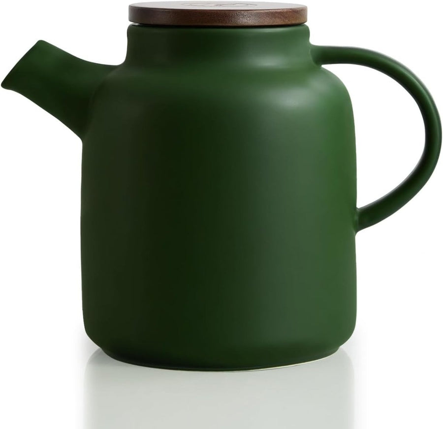 Large Ceramic Teapot 1500ml with Infuser Wood Lid Loose Leaf Tea Pot - Kwikley
