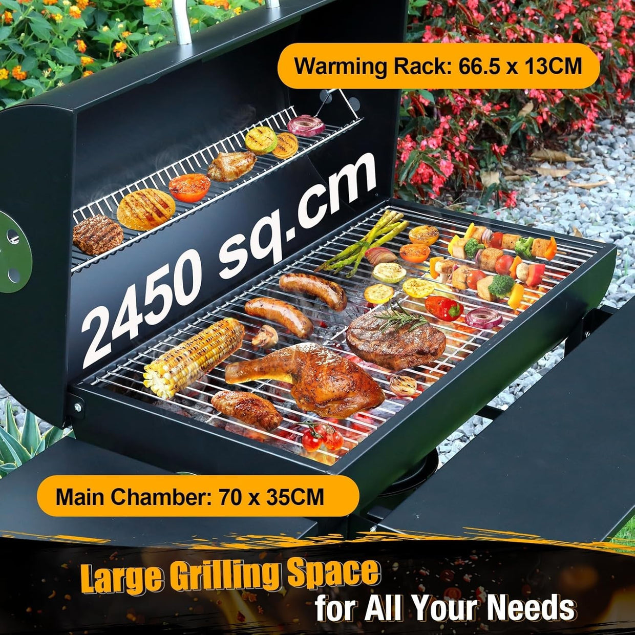 Large Charcoal BBQ Grill Outdoor Barrel Smoker | 4 Air Vents | Thermometer - Kwikley