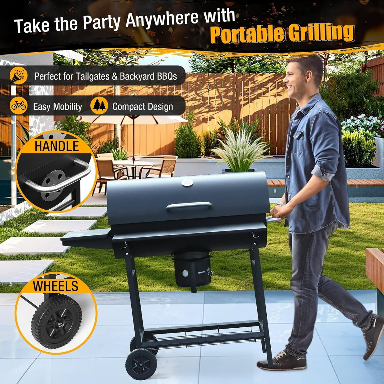 Large Charcoal BBQ Grill Outdoor Barrel Smoker | 4 Air Vents | Thermometer - Kwikley