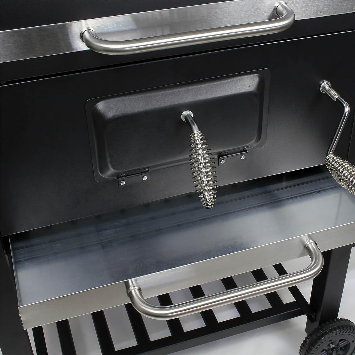 Large Charcoal BBQ Grill Trolley with Wheels, Side Shelf & Thermometer - Kwikley