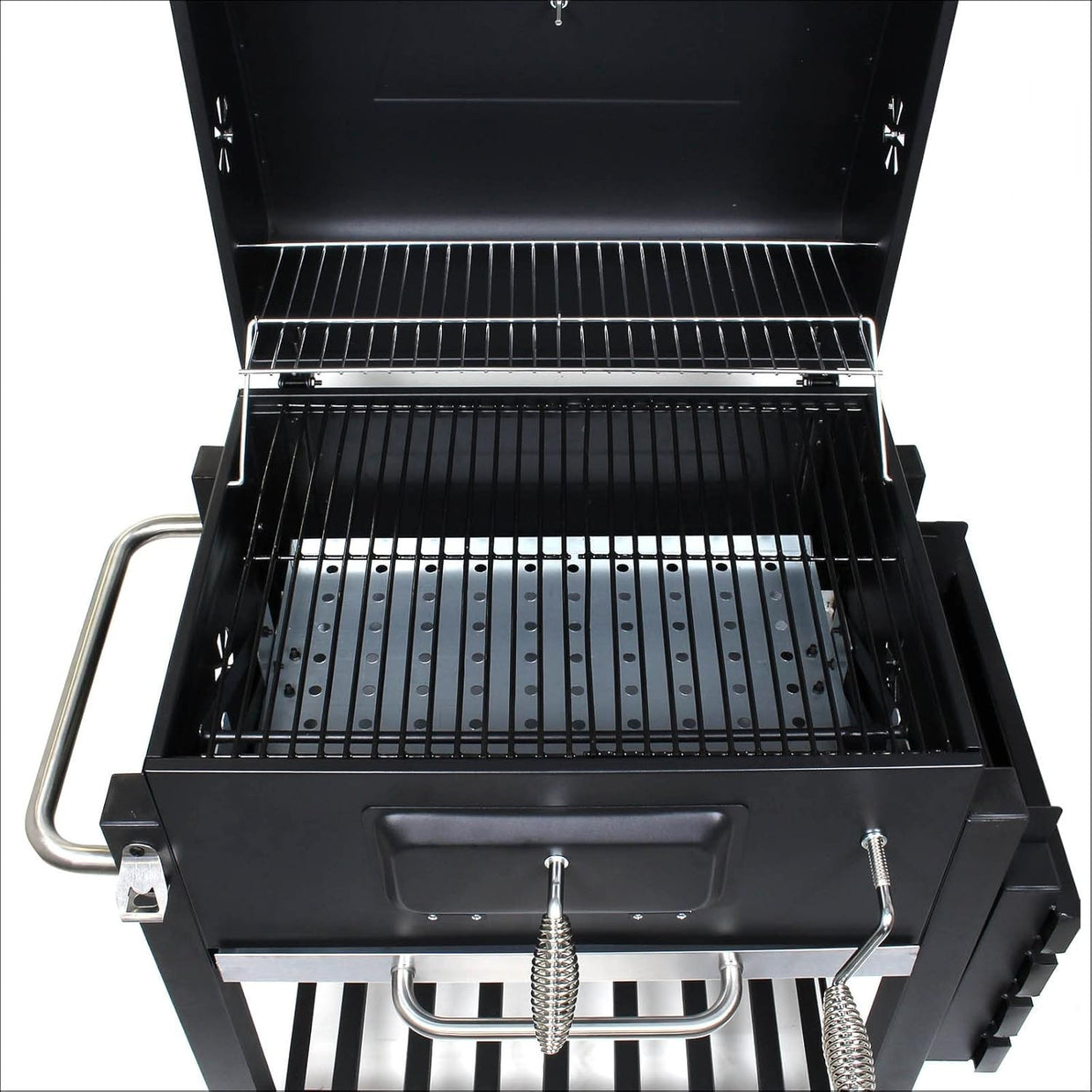 Large Charcoal BBQ Grill Trolley with Wheels, Side Shelf & Thermometer - Kwikley