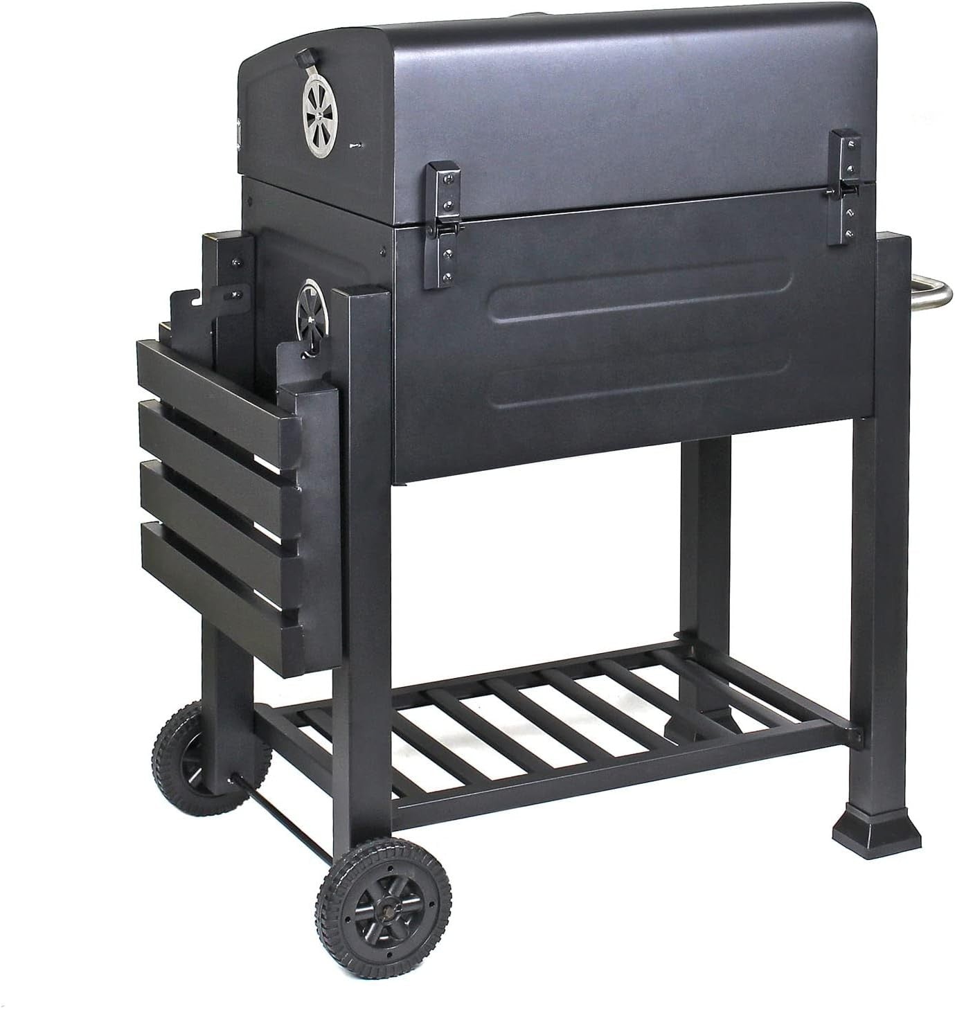 Large Charcoal BBQ Grill Trolley with Wheels, Side Shelf & Thermometer - Kwikley