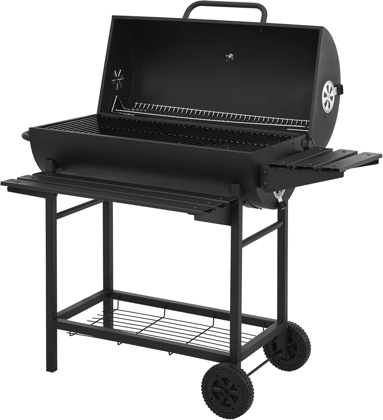 Large Charcoal BBQ Grill with Lid, Thermometer, Side Shelf & Wheels - Kwikley