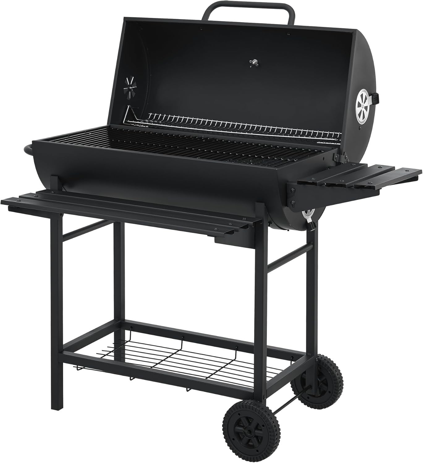 Large Charcoal BBQ Grill with Lid, Thermometer, Side Shelf & Wheels - Kwikley