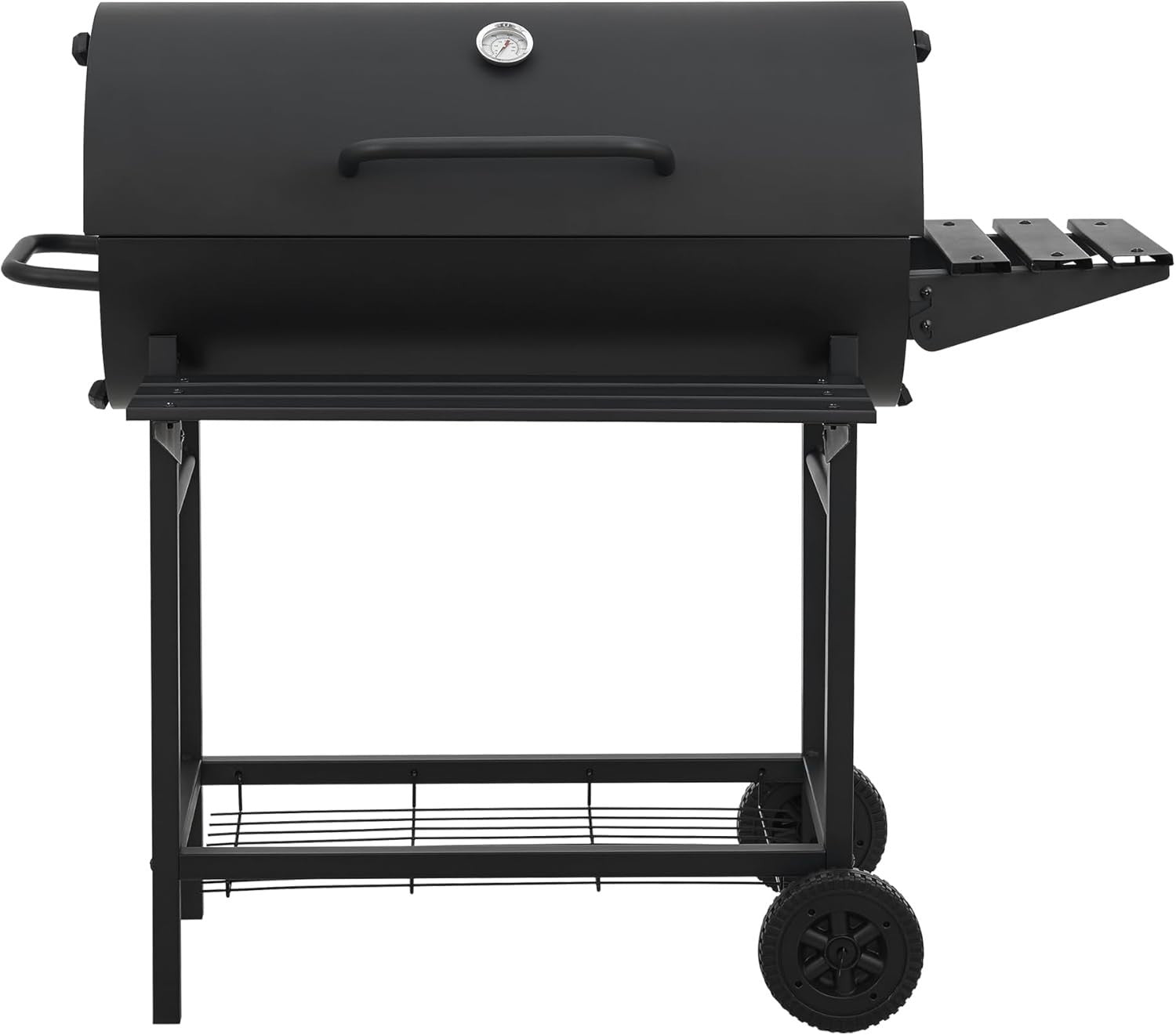 Large Charcoal BBQ Grill with Lid, Thermometer, Side Shelf & Wheels - Kwikley