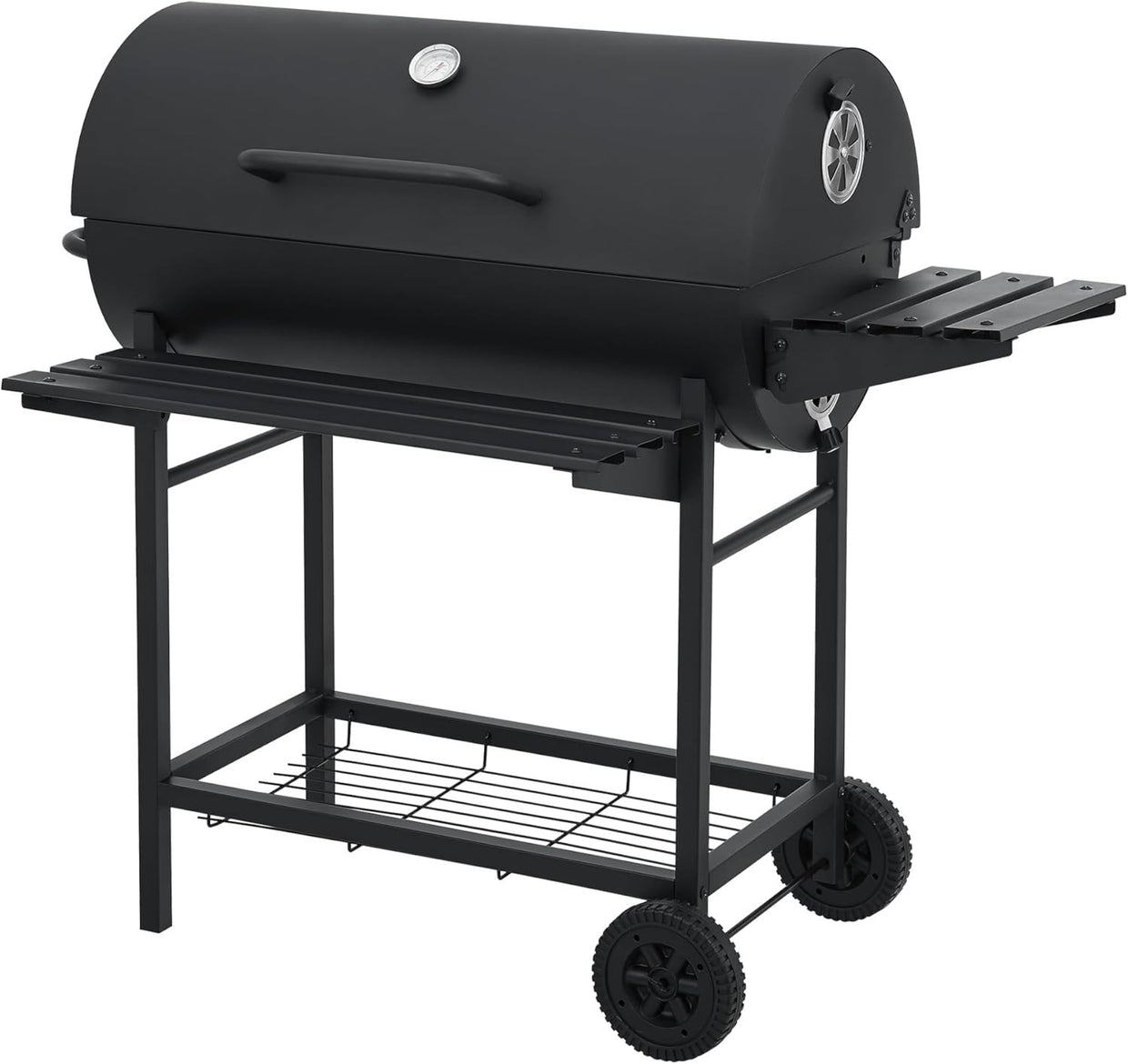 Large Charcoal BBQ Grill with Lid, Thermometer, Side Shelf & Wheels - Kwikley