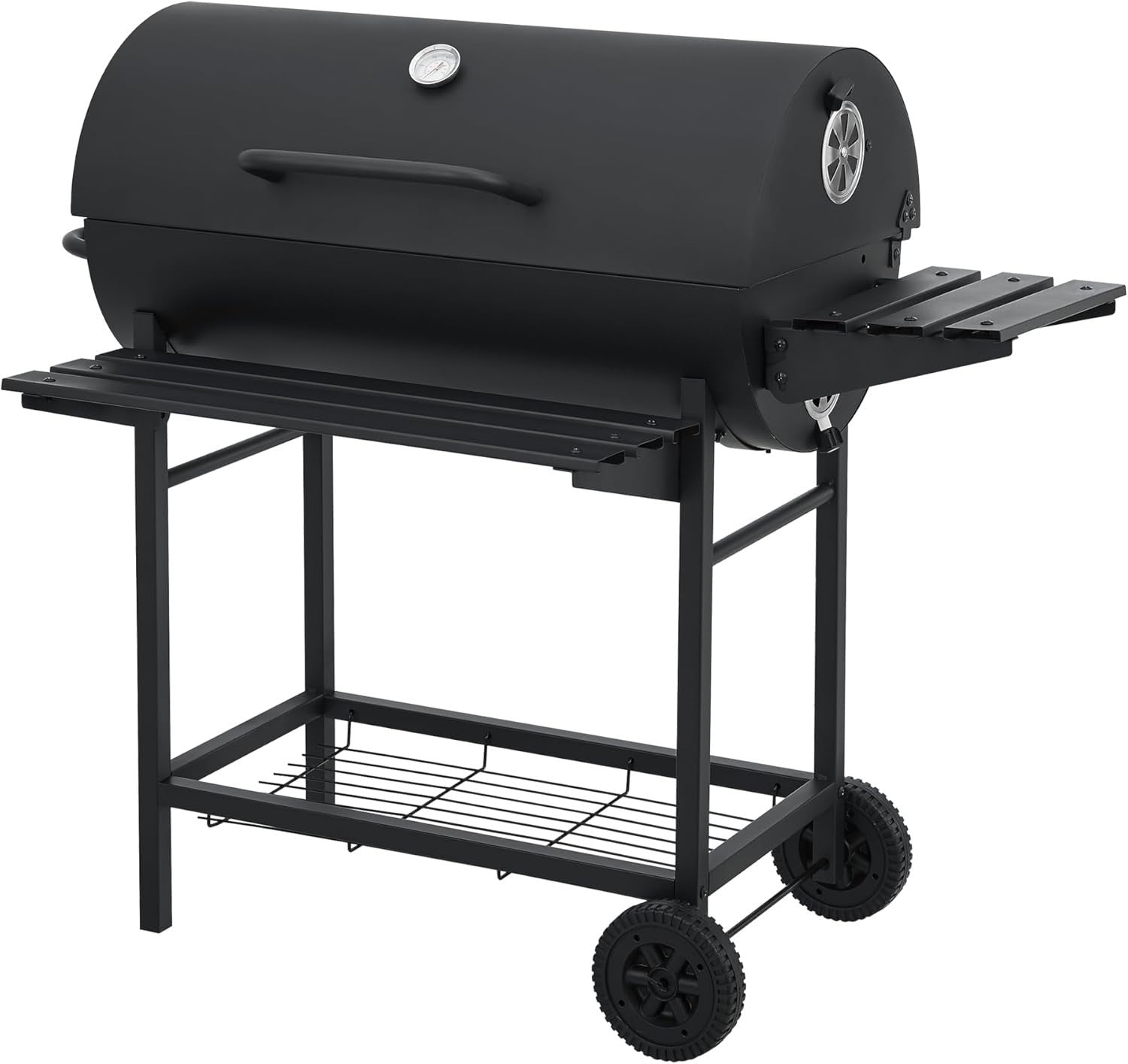 Large Charcoal BBQ Grill with Lid, Thermometer, Side Shelf & Wheels - Kwikley