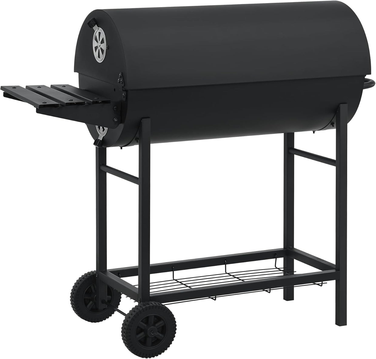 Large Charcoal BBQ Grill with Lid, Thermometer, Side Shelf & Wheels - Kwikley