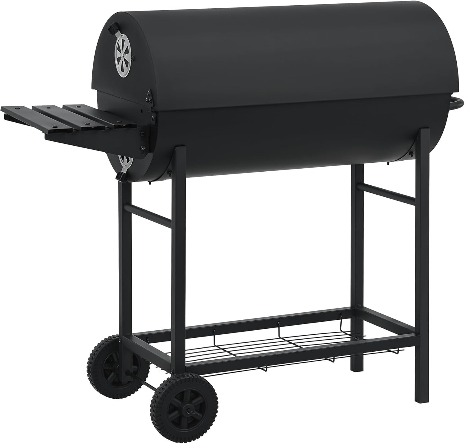 Large Charcoal BBQ Grill with Lid, Thermometer, Side Shelf & Wheels - Kwikley