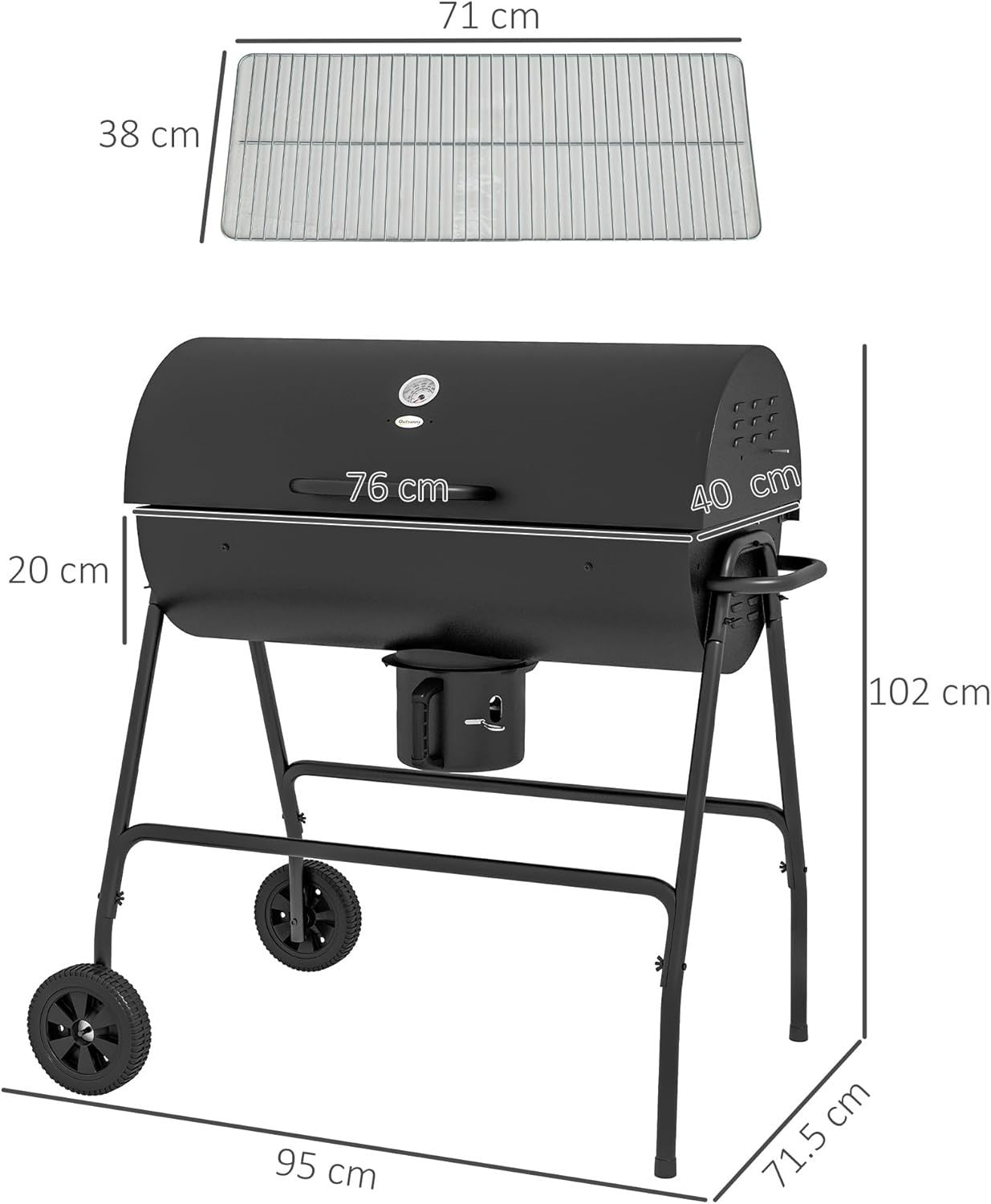 Large Charcoal BBQ Grill with Lid Thermometer, Warming Rack & Wheels Outdoor - Kwikley