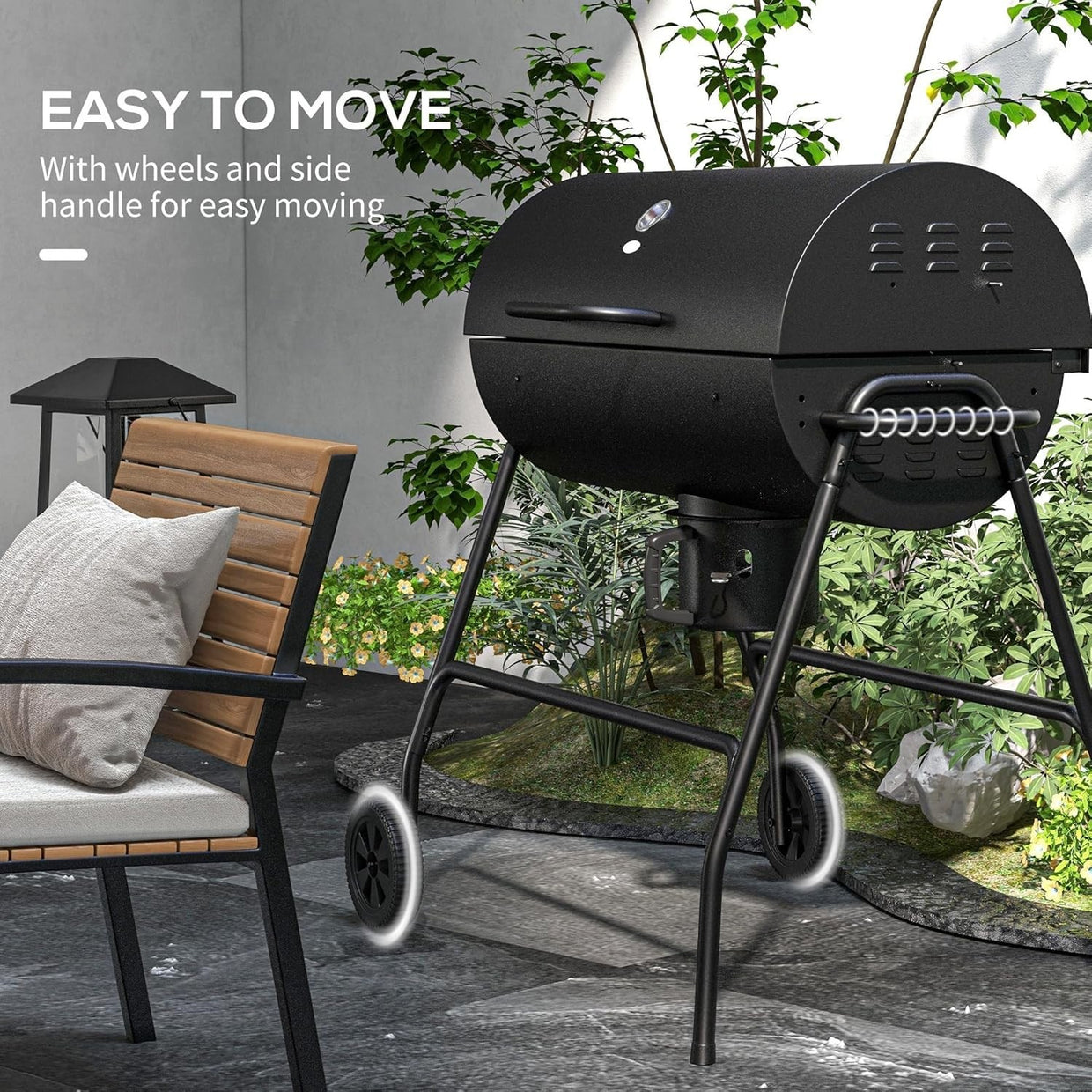 Large Charcoal BBQ Grill with Lid Thermometer, Warming Rack & Wheels Outdoor - Kwikley
