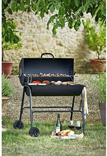 Large Charcoal Drum BBQ Smoker Grill with Wheels & Lid Outdoor Garden Cooker - Kwikley