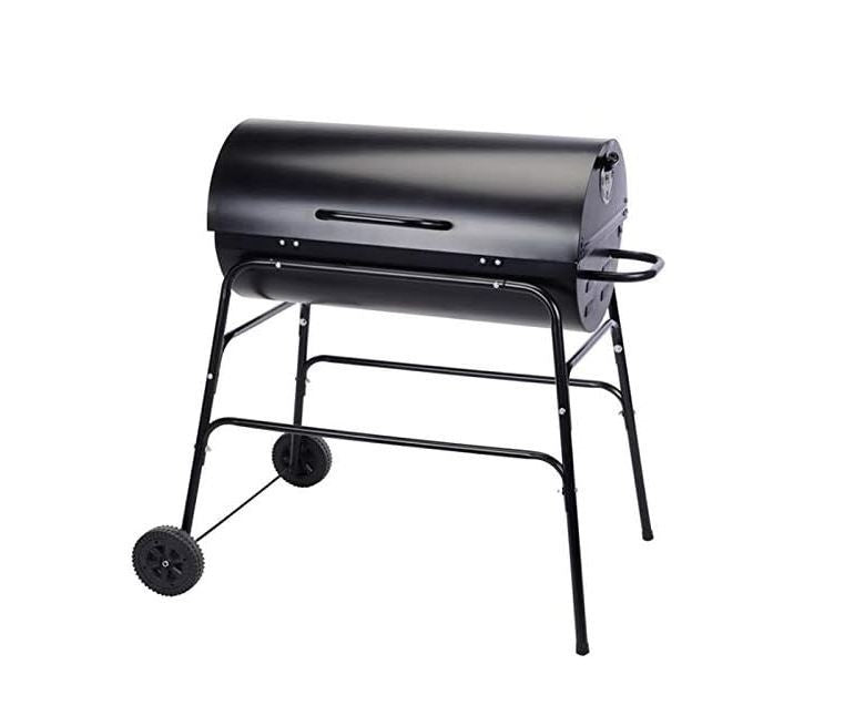 Large Charcoal Drum BBQ Smoker Grill with Wheels & Lid Outdoor Garden Cooker - Kwikley