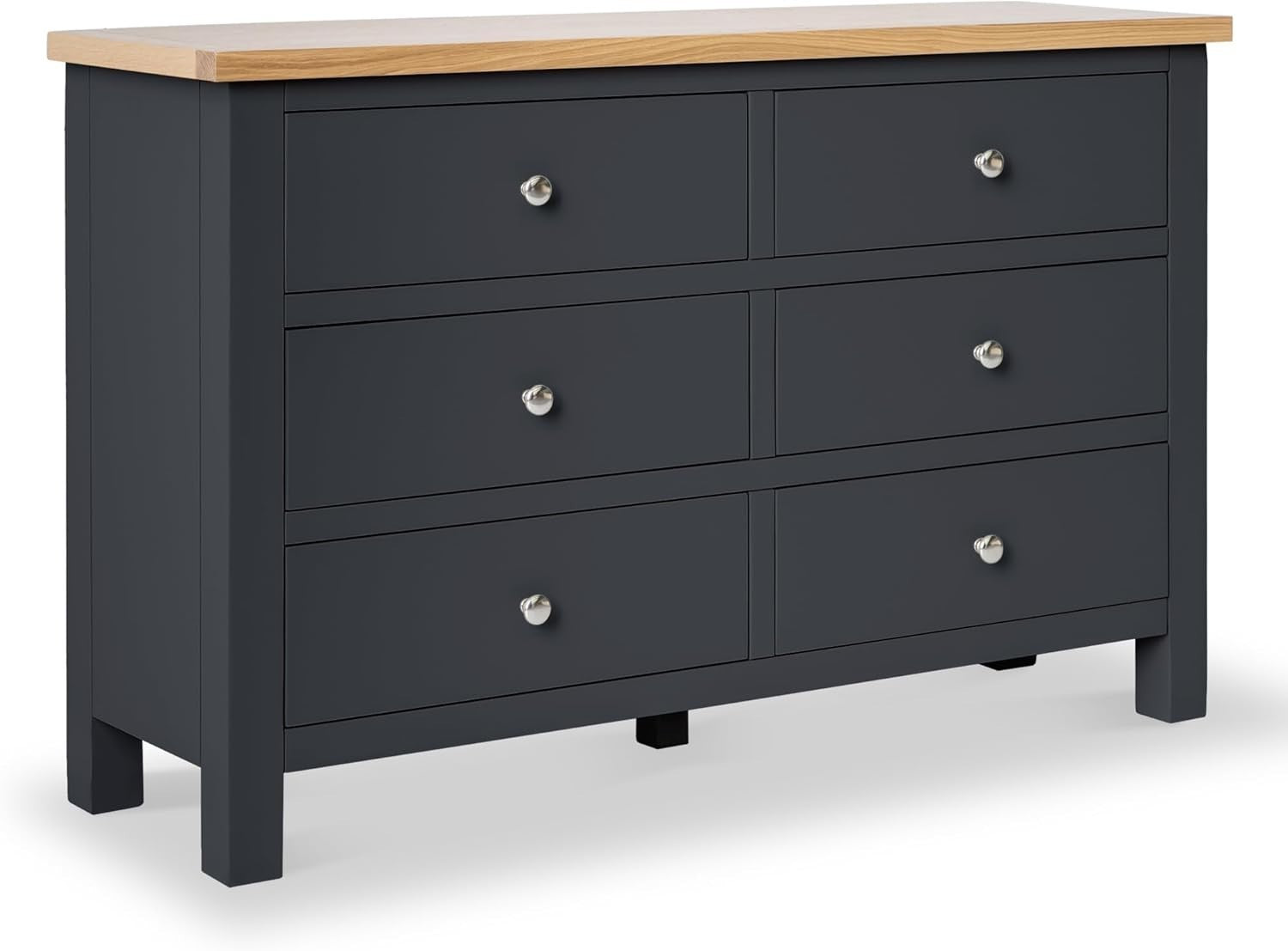 Large Charcoal Grey Chest of Drawers 6 Spacious Wooden Drawers Oak Top 78x120cm - Kwikley