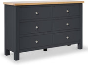 Large Charcoal Grey Chest of Drawers 6 Spacious Wooden Drawers Oak Top 78x120cm - Kwikley