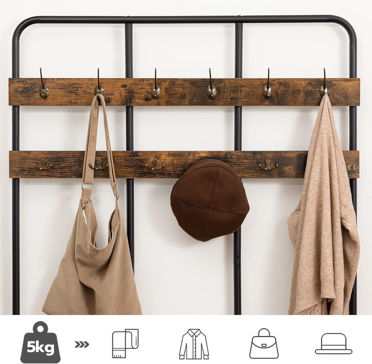 Large Coat Rack Stand with Shoe Bench 12 Hooks | Hall Tree Organizer 182cm - Kwikley