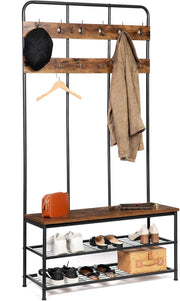 Large Coat Rack Stand with Shoe Bench 12 Hooks | Hall Tree Organizer 182cm - Kwikley