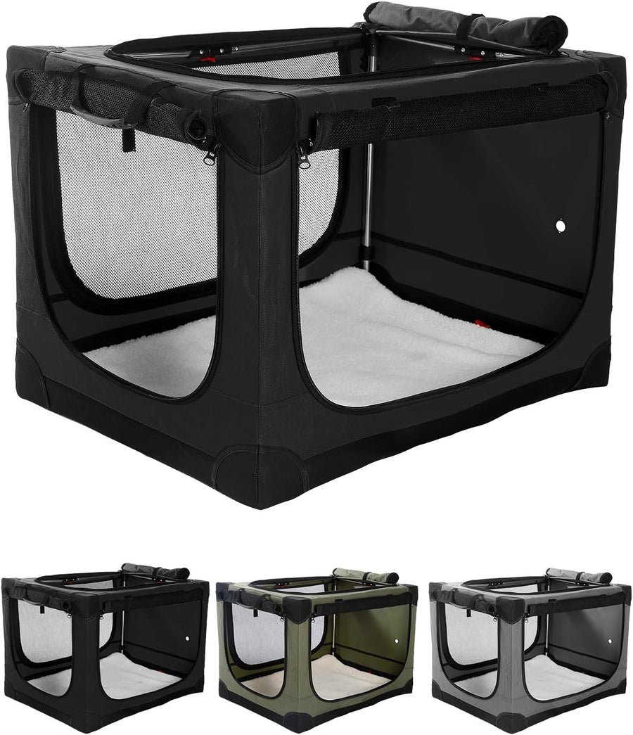 Large Collapsible Travel Dog Crate with Chew - Proof Mesh & Storage Bag - Kwikley