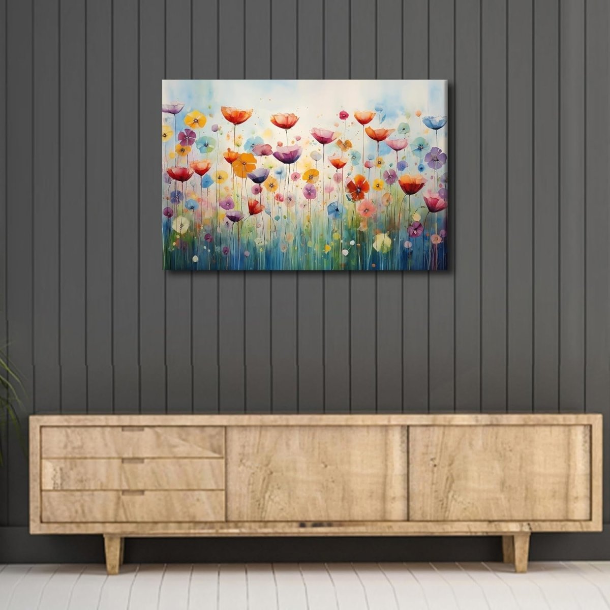 Large Colourful Floral Canvas Wall Art 36x24in Framed - Kwikley
