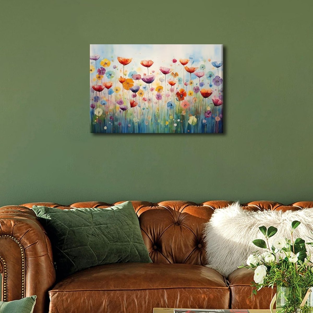 Large Colourful Floral Canvas Wall Art 36x24in Framed - Kwikley