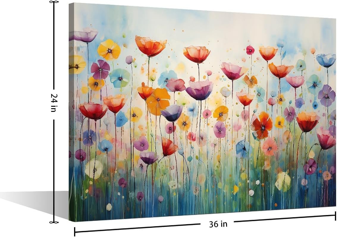 Large Colourful Floral Canvas Wall Art 36x24in Framed - Kwikley
