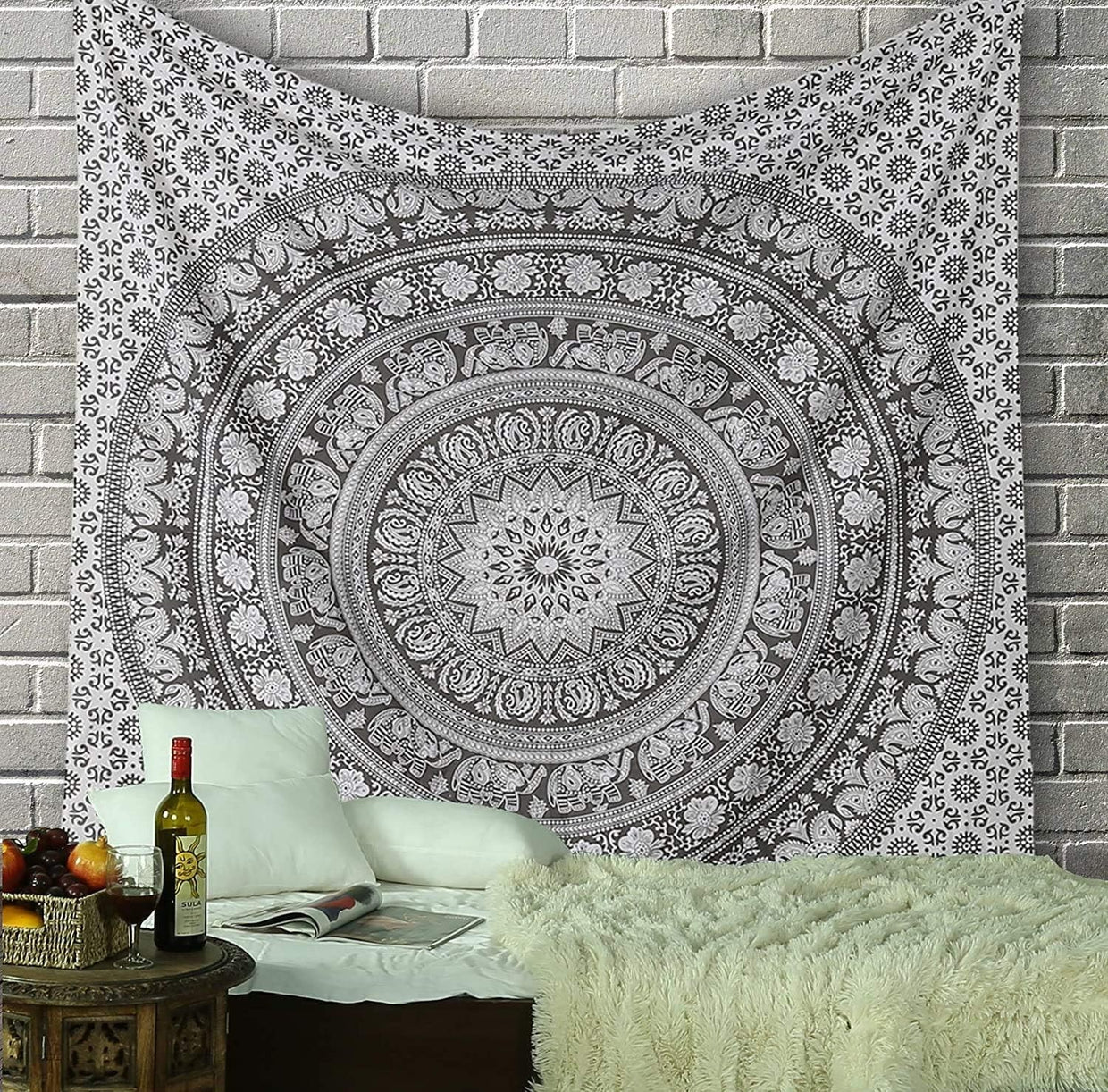 Large Cotton Elephant Mandala Wall Tapestry Boho Bedspread 84x54 - Kwikley