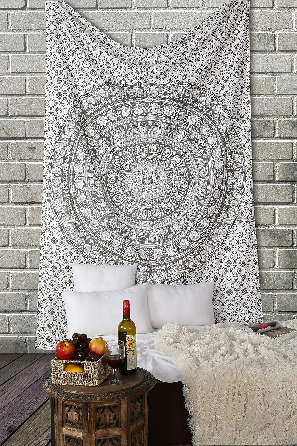 Large Cotton Elephant Mandala Wall Tapestry Boho Bedspread 84x54 - Kwikley