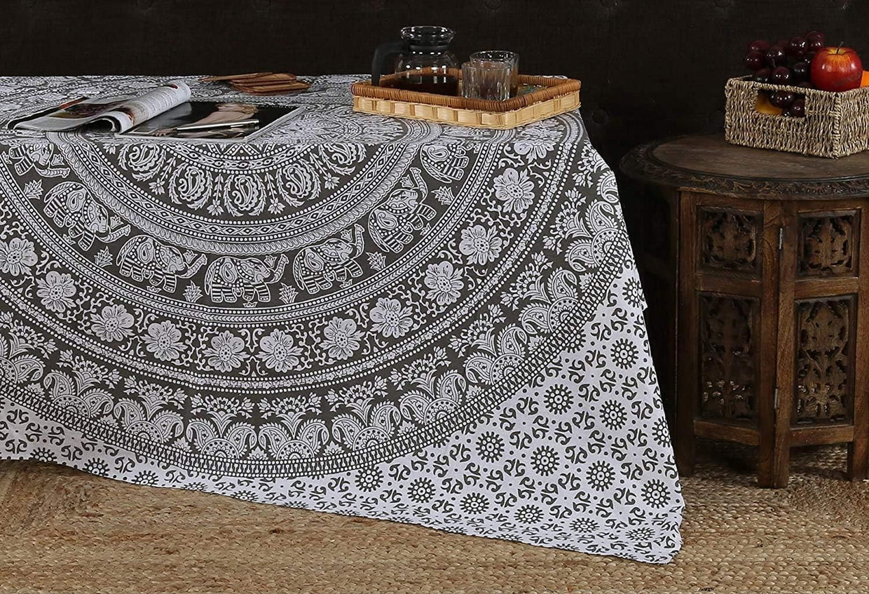 Large Cotton Elephant Mandala Wall Tapestry Boho Bedspread 84x54 - Kwikley