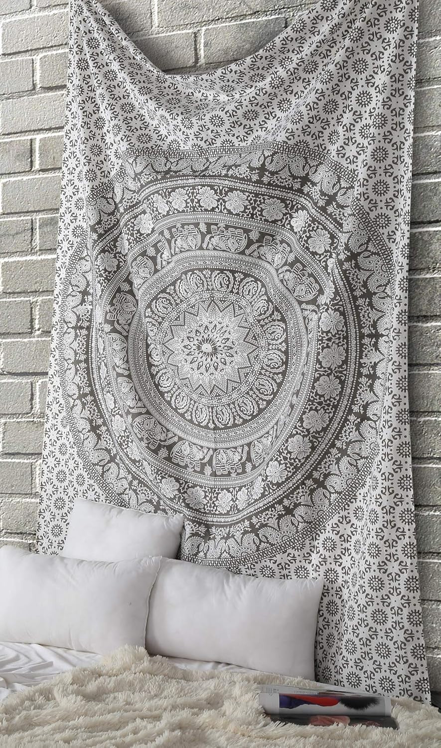 Large Cotton Elephant Mandala Wall Tapestry Boho Bedspread 84x54 - Kwikley