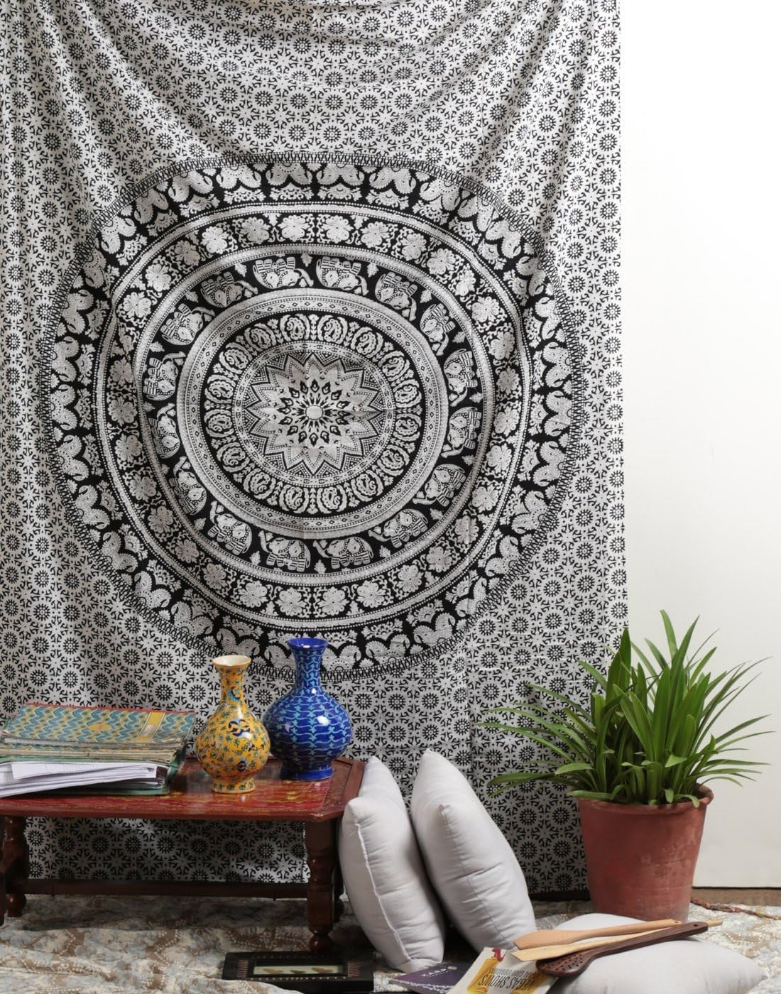 Large Cotton Elephant Mandala Wall Tapestry Boho Bedspread - Kwikley