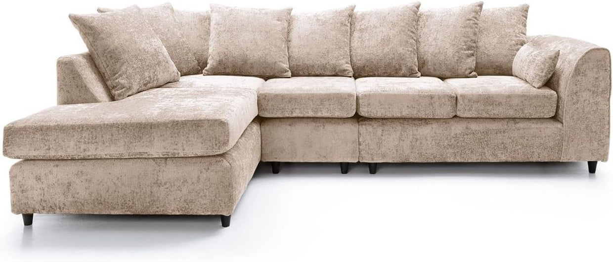 Large Cream Chenille Corner Sofa – Modern L Shape 5 Seater Couch w/ Covers - Kwikley