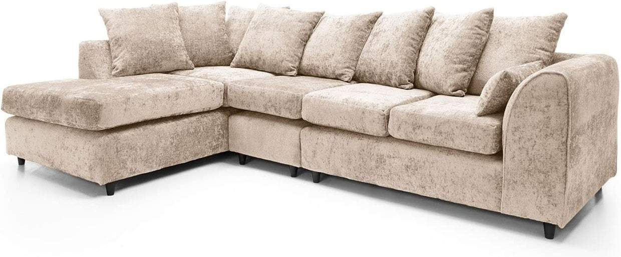 Large Cream Chenille Corner Sofa – Modern L Shape 5 Seater Couch w/ Covers - Kwikley