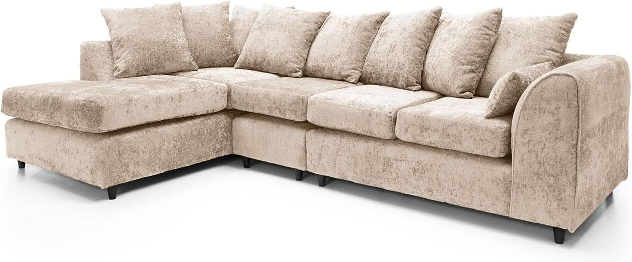Large Cream Chenille Corner Sofa – Modern L Shape 5 Seater Couch w/ Covers - Kwikley