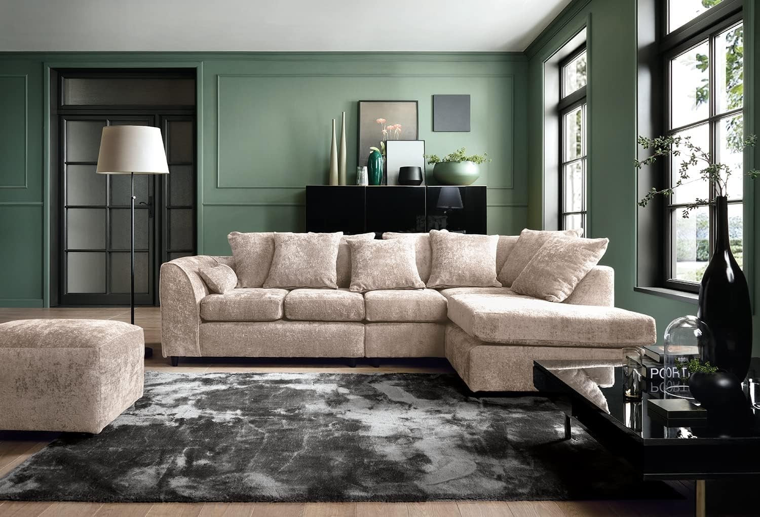 Large Cream Chenille Corner Sofa – Modern L Shape 5 Seater Couch w/ Covers - Kwikley